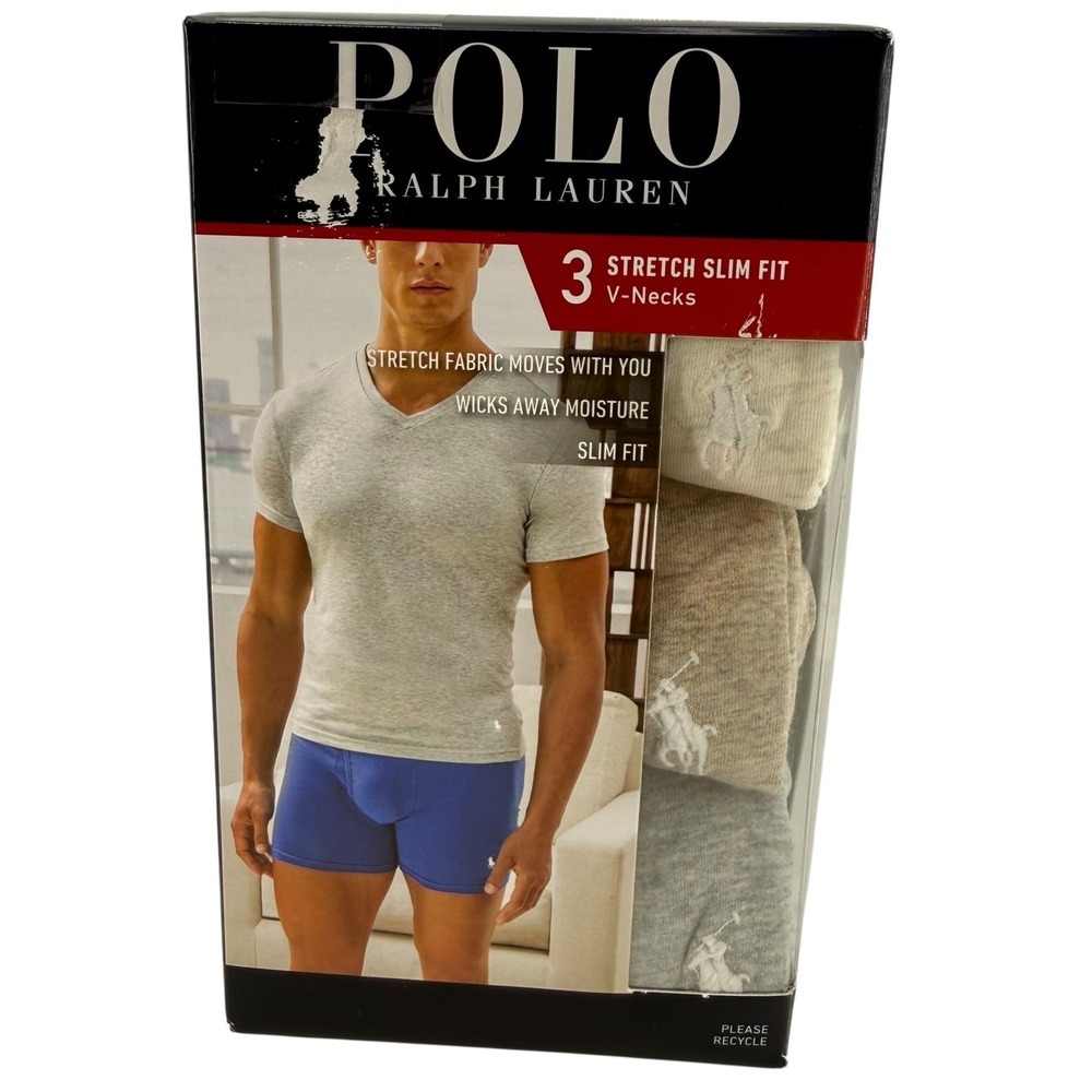 Polo Ralph Lauren Mens 3 Pack Stretch Slim Fit V-Neck Undershirts Size S Neutral